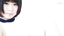 Short haired student Minori with her knees raised