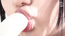 Lips wrapped around banana