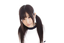 Ayame in pigtails bouncing on ball and stripping gym uniform