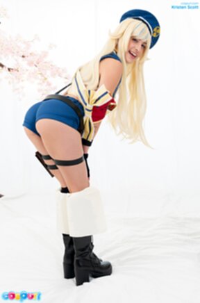 Kristen Scott lowers her shorts and masturbates in uniform