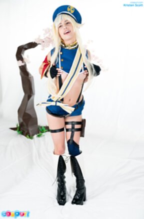 Kristen Scott lowers her shorts and masturbates in uniform