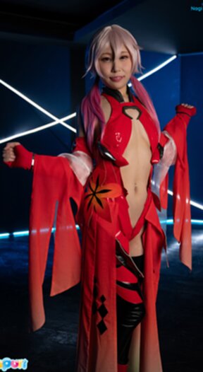 Nagi Tsukino in red dress showing off her shaved pussy