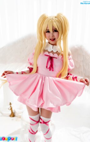Ria Kurumi raising pink dress to show her shaved pussy and pert ass