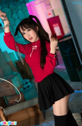 Ria Kurumi in red top and short black skirt exposing breasts and pussy