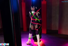 Mayu Sakurai bound standing with tape and masturbated with vibrator