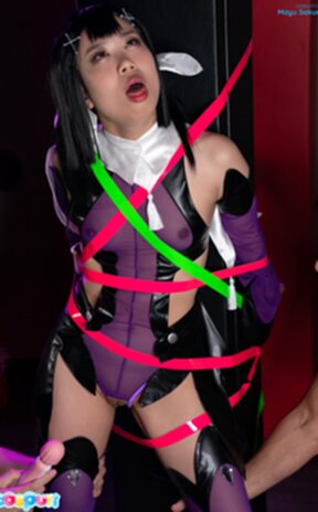 Mayu Sakurai bound standing with tape and masturbated with vibrator