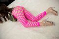 Kazuki yuu stretching out wearing pink stockings silver high heels