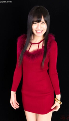 Kurihara Moeka raising crimson dress over her pussy and ass