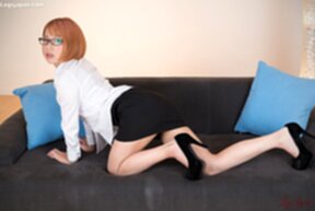 Office lady Kobayashi Chie lying on sofa raising short skirt