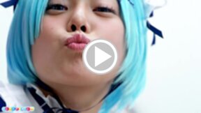 Maid Misa spreads her legs and shows her shaved pussy