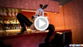 Bunny girl Nanako Nanahara spreading her legs and showing shaved pussy