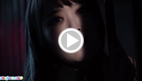 Cutie Ria Kurumi raises short skirt lowers stockings and shows shaved pussy