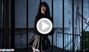 Cutie Ria Kurumi raises short skirt lowers stockings and shows shaved pussy